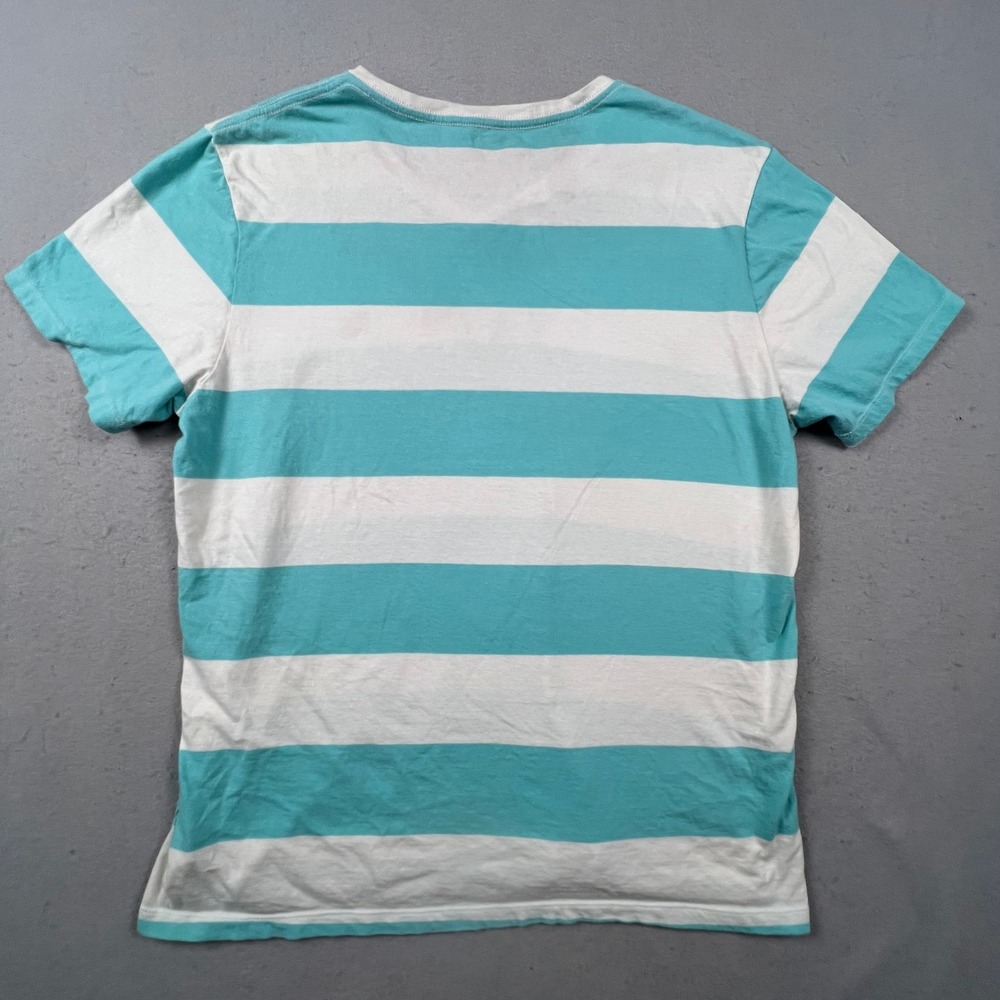 Old Navy V-Neck T-Shirt Mens XL Teal White Striped Soft-Washed Rugby Casual Tee - Picture 9 of 10